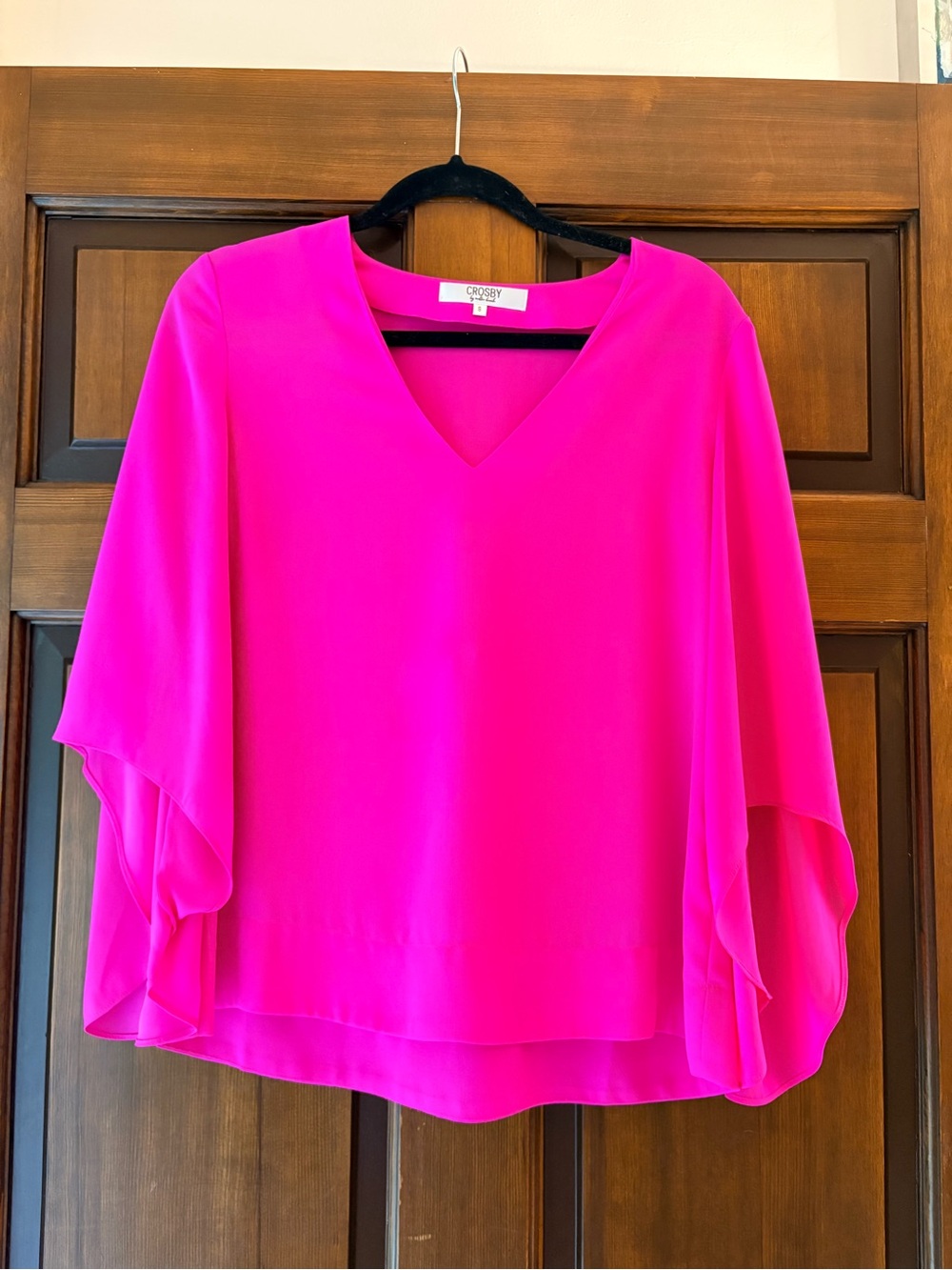 CROSBY by Mollie Burch Hot Pink V-Neck Flutter Sleeve Blouse